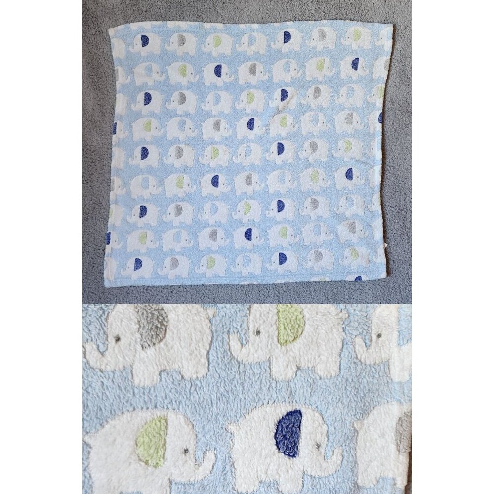 Snugly Baby Soft Fleece Lovey Security Blanket Blue/White Elephant Print 28"x28"